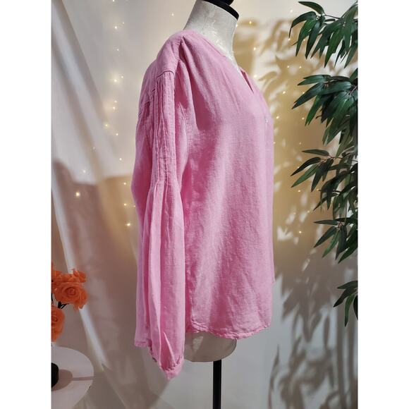 Joie Linen Shell Button Pleated Long Sleeve Blouse Top Womens Size L Pink Hi Low - Picture 4 of 10